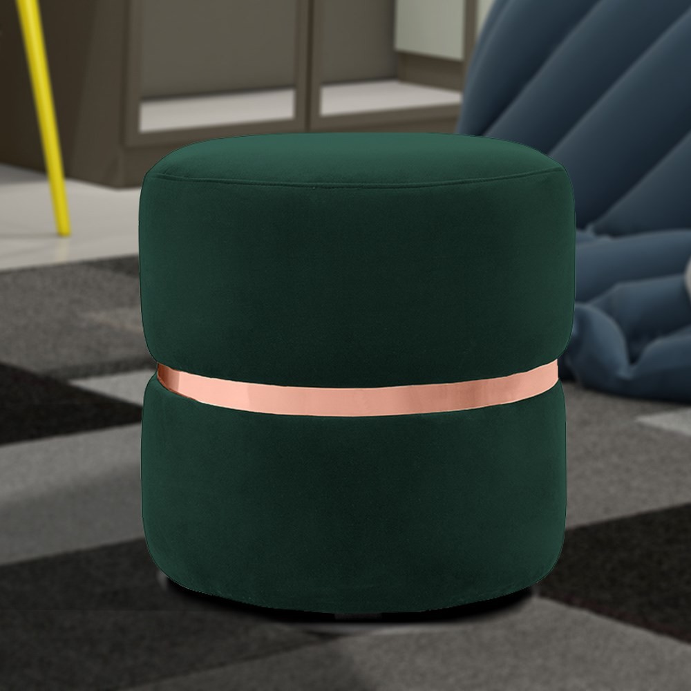 Puff Decorativo Com Cinto Rosê Round B-303 Veludo Verde Musgo - Domi