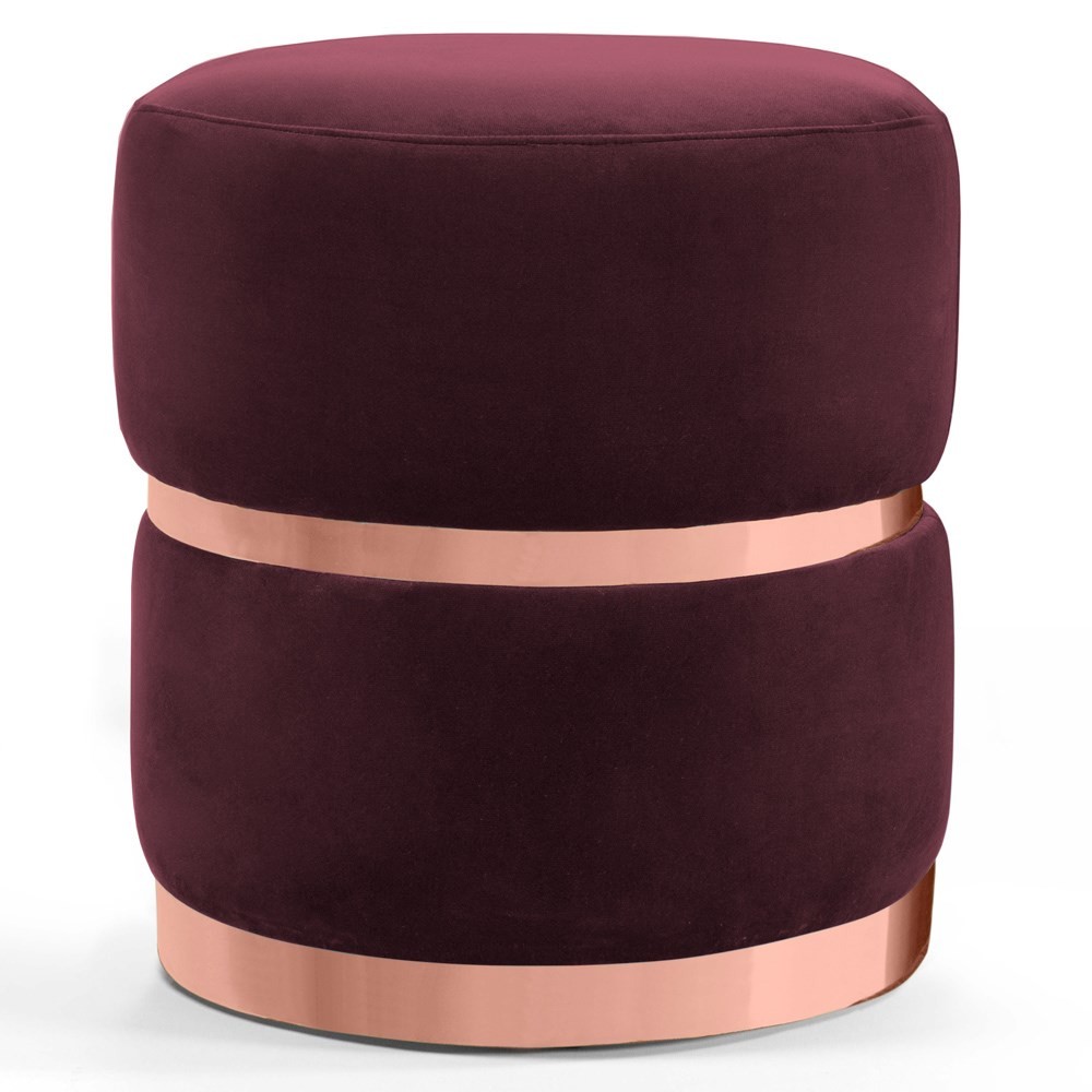 Puff Decorativo Com Cinto e Aro Rosê Round B-278 Veludo Marsala - Domi