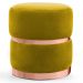 Puff Decorativo Com Cinto e Aro Rosê Round B-279 Veludo Amarelo - Domi