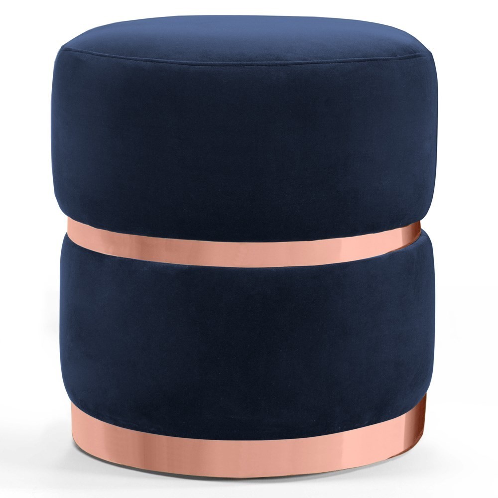 Puff Decorativo Com Cinto e Aro Rosê Round B-287 Veludo Marinho - Domi