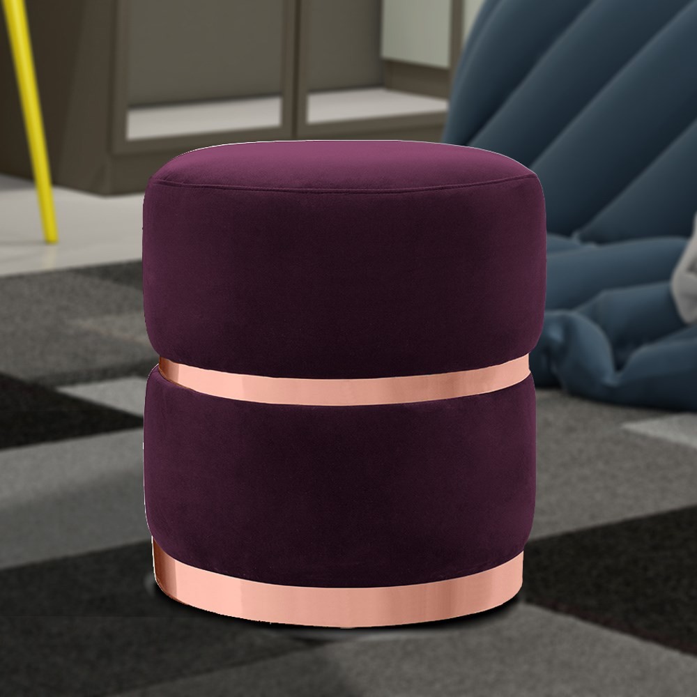 Puff Decorativo Com Cinto e Aro Rosê Round B-292 Veludo Uva - Domi