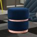 Puff Decorativo Com Cinto e Aro Rosê Round B-304 Veludo Azul Marinho - Domi