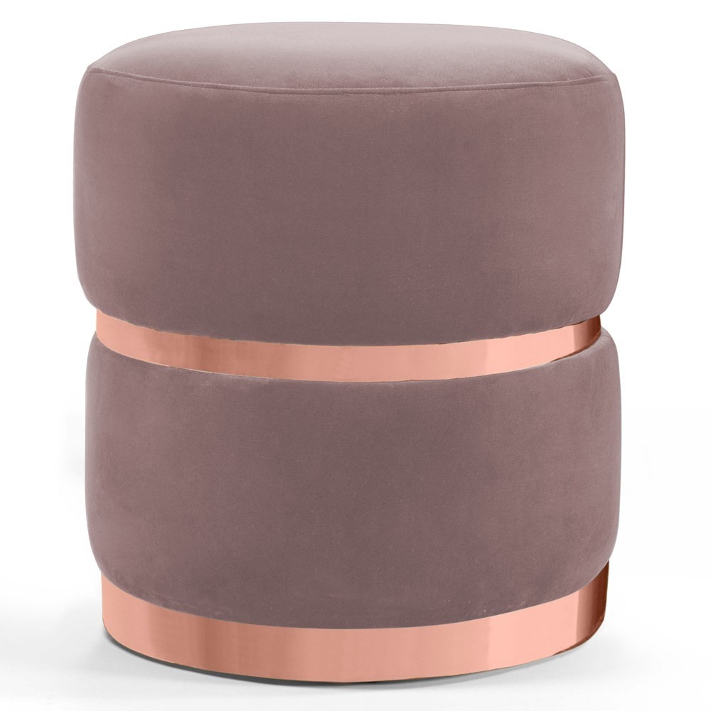 Puff Decorativo Com Cinto e Aro Rosê Round B-305 Veludo Rosê - Domi