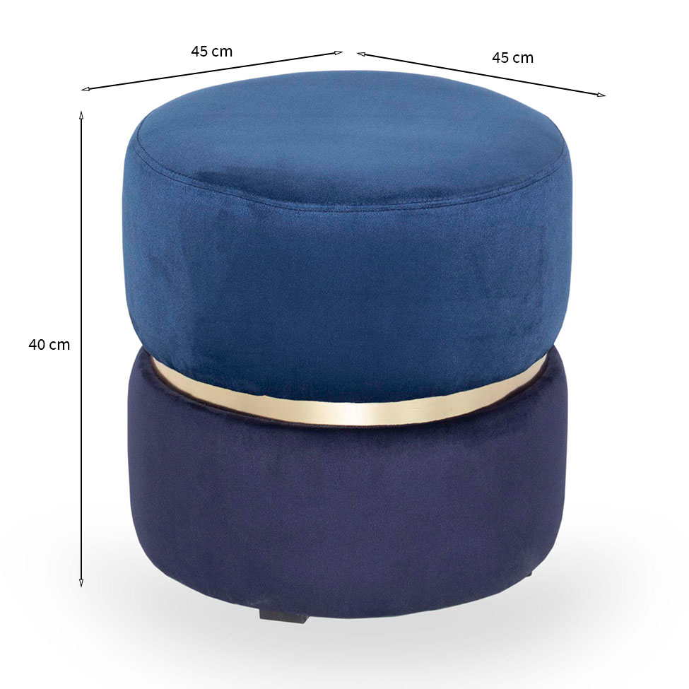 Puff Round Rainbown Veludo Royal e Marinho