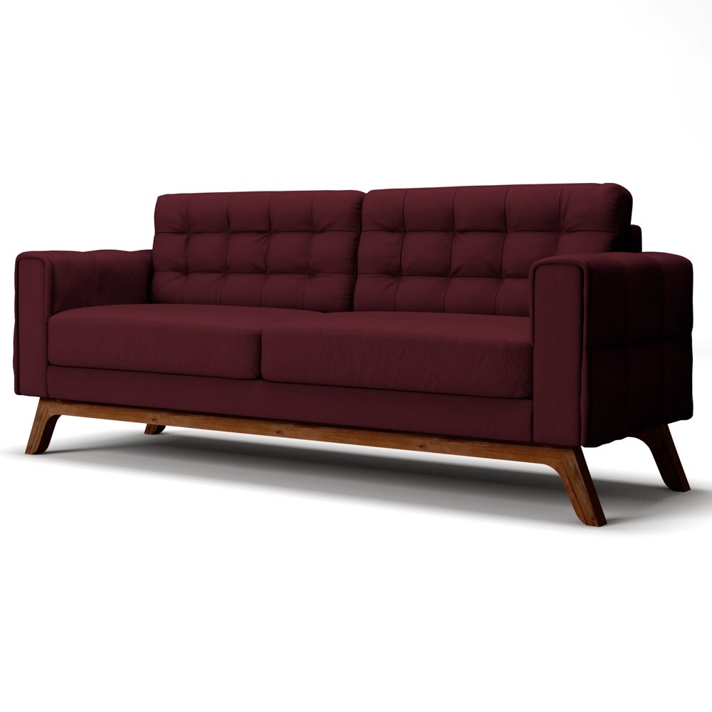 Sofá 180 cm 3 Lugares Sandero B-278 Veludo Marsala - Domi