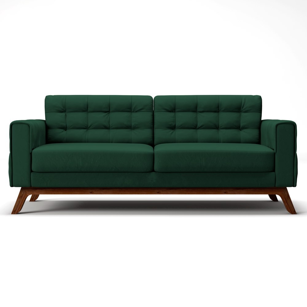 Sofá 180 cm 3 Lugares Sandero B-303 Veludo Verde - Domi