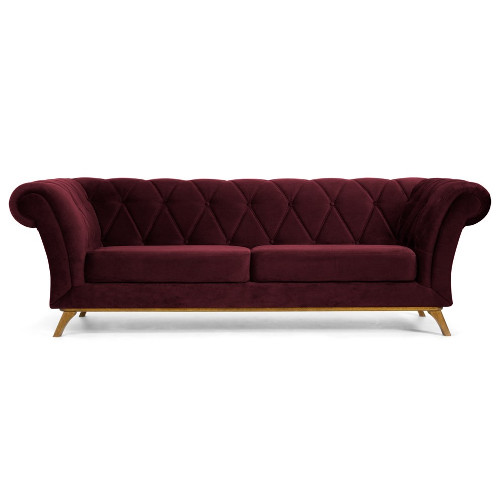 Sofá 180cm 3 Lugares Base Madeira Império B-278 Veludo Marsala - Domi