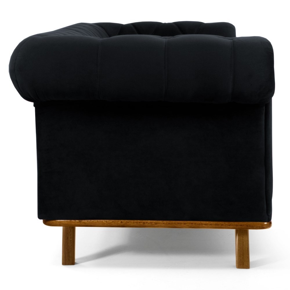 Sofá 180cm 3 Lugares Base Madeira Império B-300 Veludo Preto - Domi