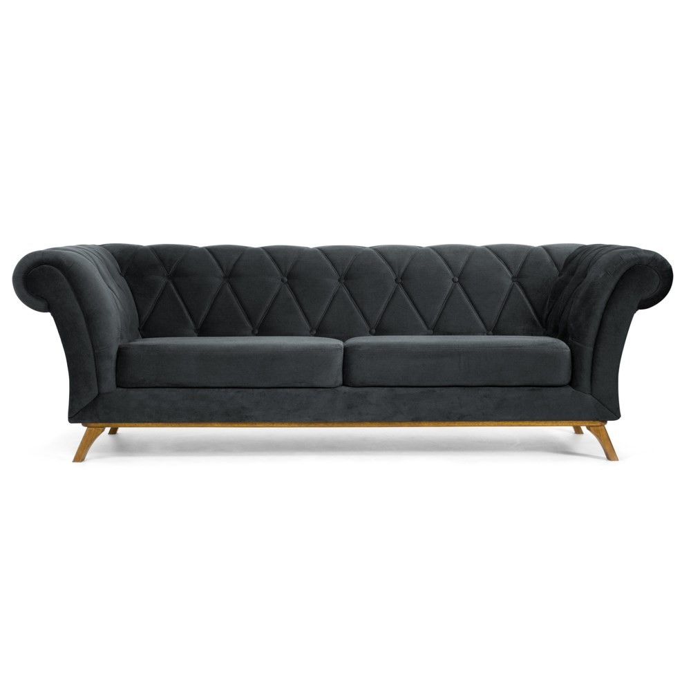 Sofá 180cm 3 Lugares Base Madeira Império B-317 Veludo Cinza - Domi