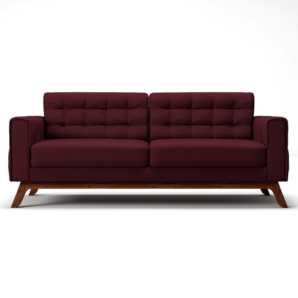 Sofá 210 cm 3 Lugares Sandero B-278 Veludo Marsala - Domi