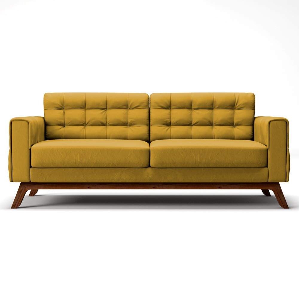 Sofá 210 cm 3 Lugares Sandero B-279 Veludo Amarelo - Domi