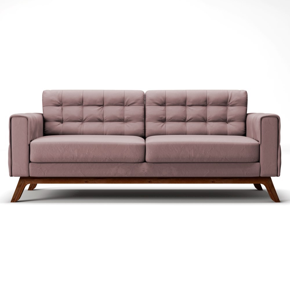 Sofá 210 cm 3 Lugares Sandero B-305 Veludo Rosê - Domi