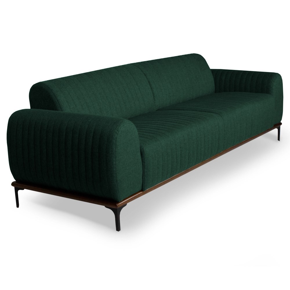 Sofá 210cm 3 Lugares Pés Preto Molino C-117 Linho Verde Musgo - Domi