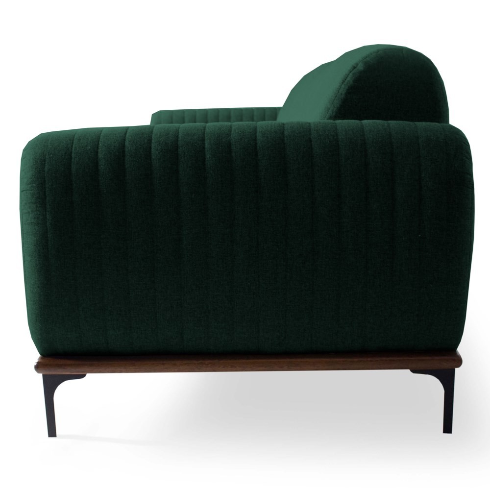 Sofá 210cm 3 Lugares Pés Preto Molino C-117 Linho Verde Musgo - Domi