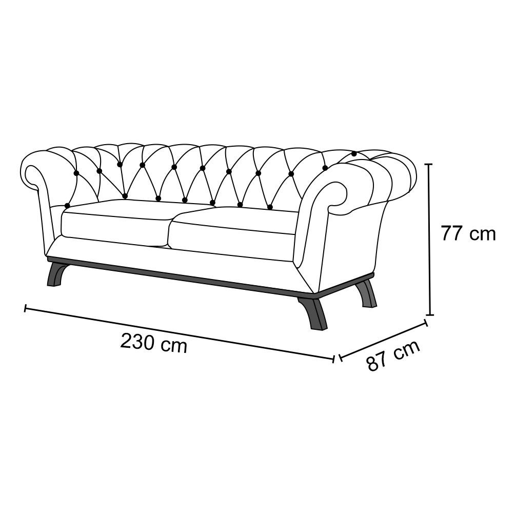 Sofá 230cm 3 Lugares Base Madeira Império B-303 Veludo Verde Musgo - Domi