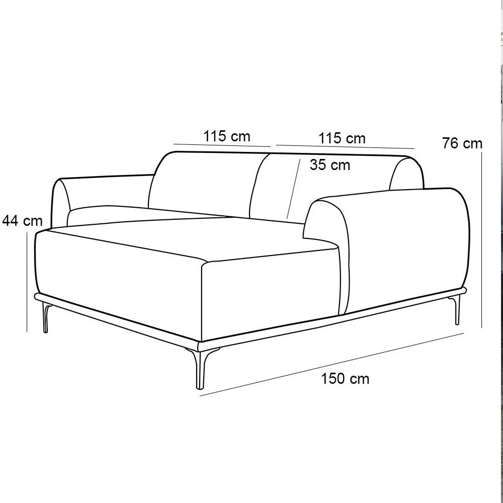Sofá 230cm 4 Lugares com Chaise Direito Pés Gold Molino B-278 Veludo Marsala - Domi