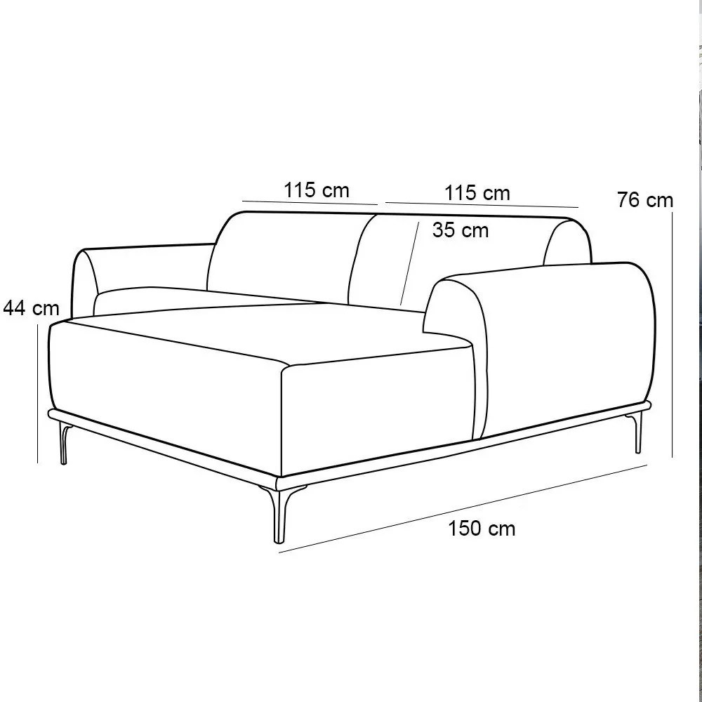 Sofá 230cm 4 Lugares com Chaise Direito Pés Gold Molino C-117 Linho Verde - Domi