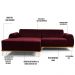 Sofá 230cm 4 Lugares com Chaise Esquerdo Pés Gold Molino B-278 Veludo Marsala - Domi