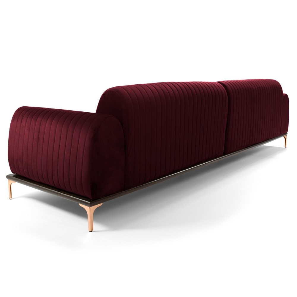 Sofá 230cm 4 Lugares com Chaise Esquerdo Pés Gold Molino B-278 Veludo Marsala - Domi