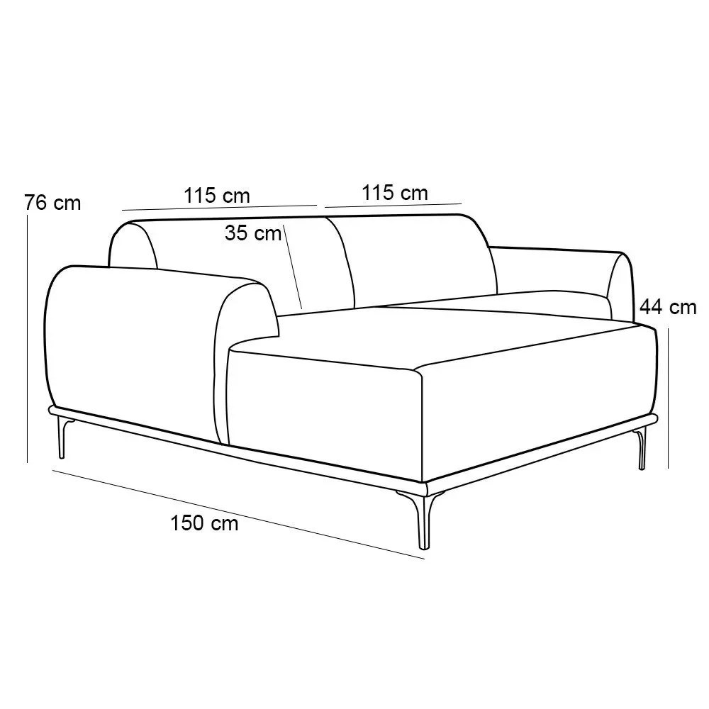 Sofá 230cm 4 Lugares com Chaise Esquerdo Pés Gold Molino C-107 Linho Bege - Domi