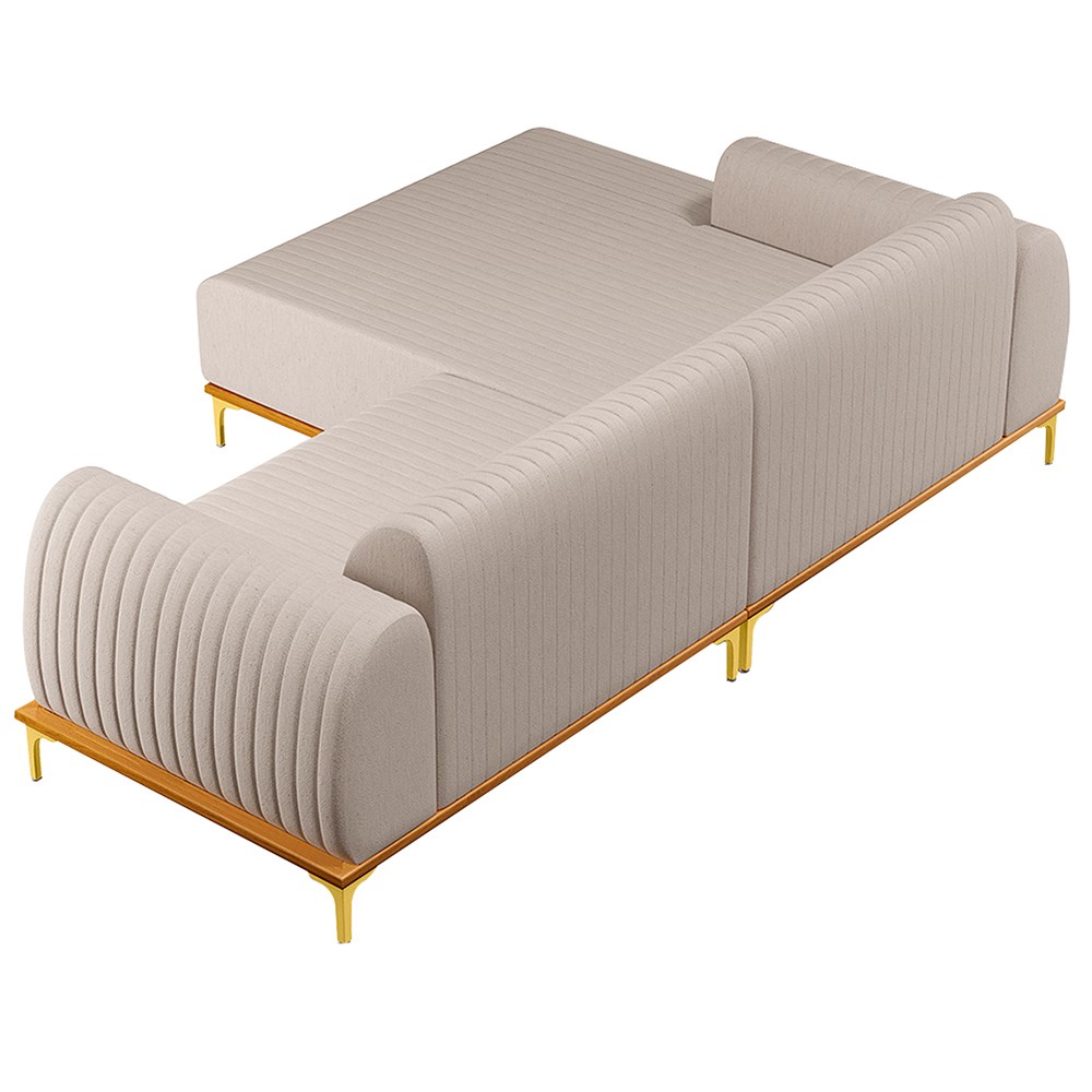 Sofá 230cm 4 Lugares com Chaise Esquerdo Pés Gold Molino C-107 Linho Bege - Domi