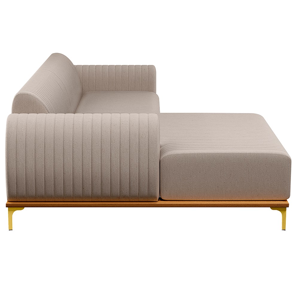 Sofá 230cm 4 Lugares com Chaise Esquerdo Pés Gold Molino C-107 Linho Bege - Domi