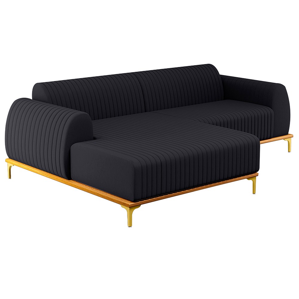 Sofá 230cm 4 Lugares com Chaise Esquerdo Pés Gold Molino D-465 Linho Chumbo - Domi