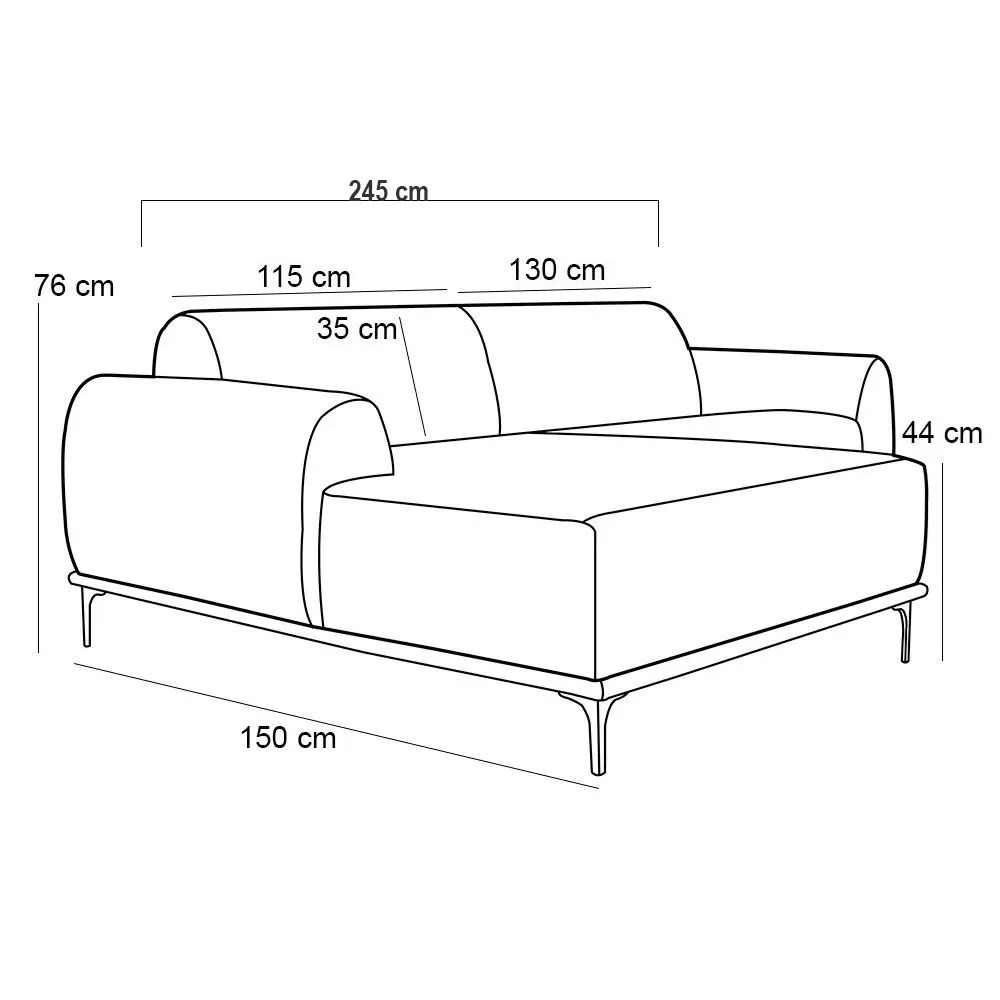 Sofá 245cm 4 Lugares com Chaise Esquerdo Pés Gold Molino B-304 Veludo Azul Marinho - Domi