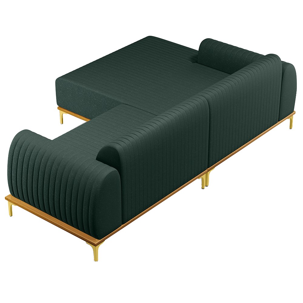 Sofá 245cm 4 Lugares com Chaise Esquerdo Pés Gold Molino C-117 Linho Verde - Domi