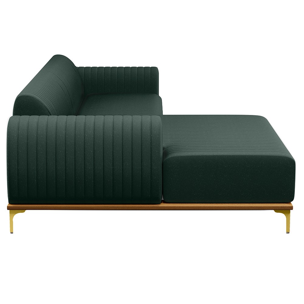 Sofá 245cm 4 Lugares com Chaise Esquerdo Pés Gold Molino C-117 Linho Verde - Domi