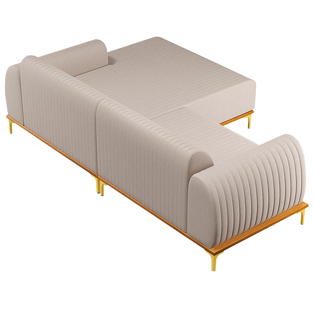 Sofá 255cm 4 Lugares com Chaise Direito Pés Gold Molino C-107 Linho Bege - Domi