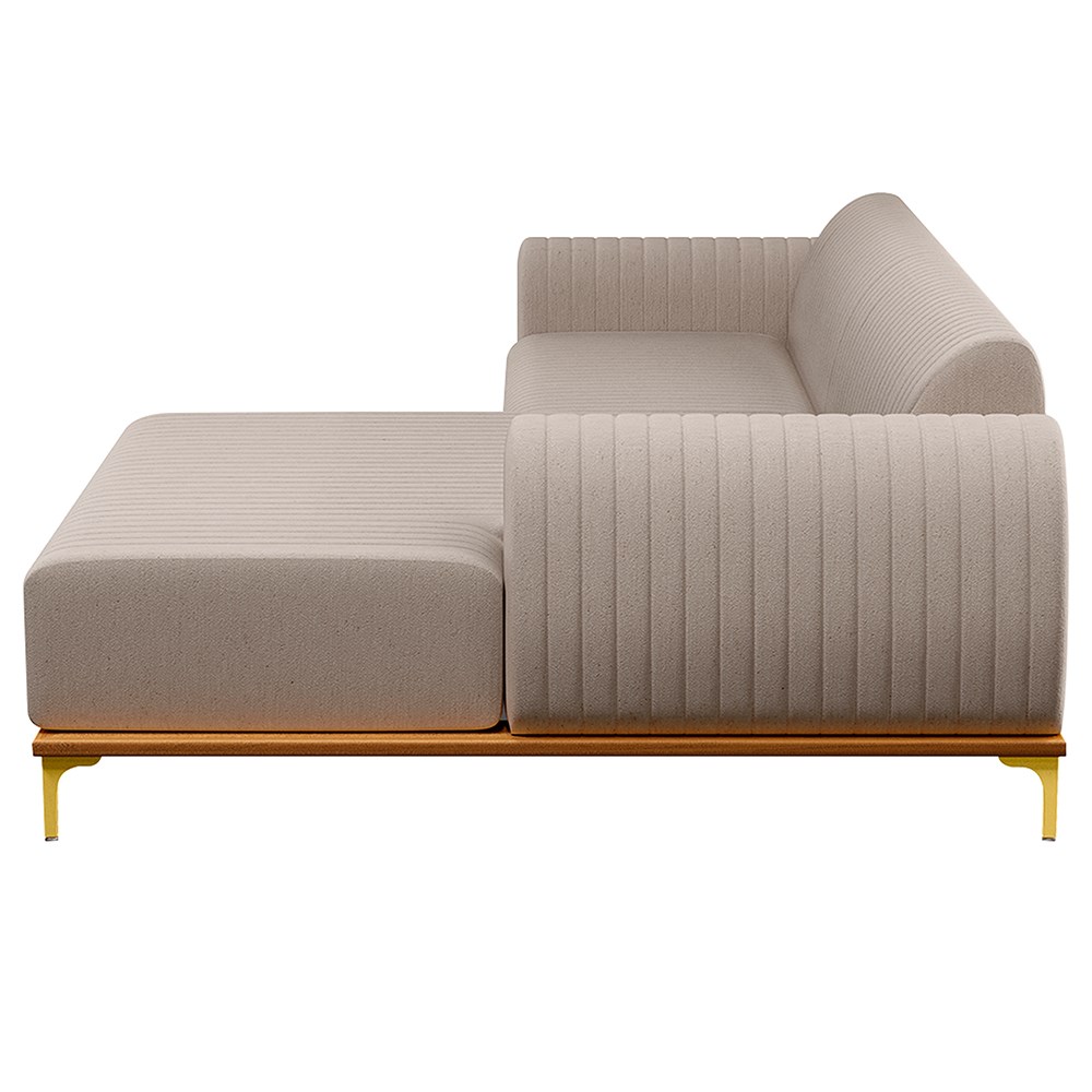 Sofá 255cm 4 Lugares com Chaise Direito Pés Gold Molino C-107 Linho Bege - Domi