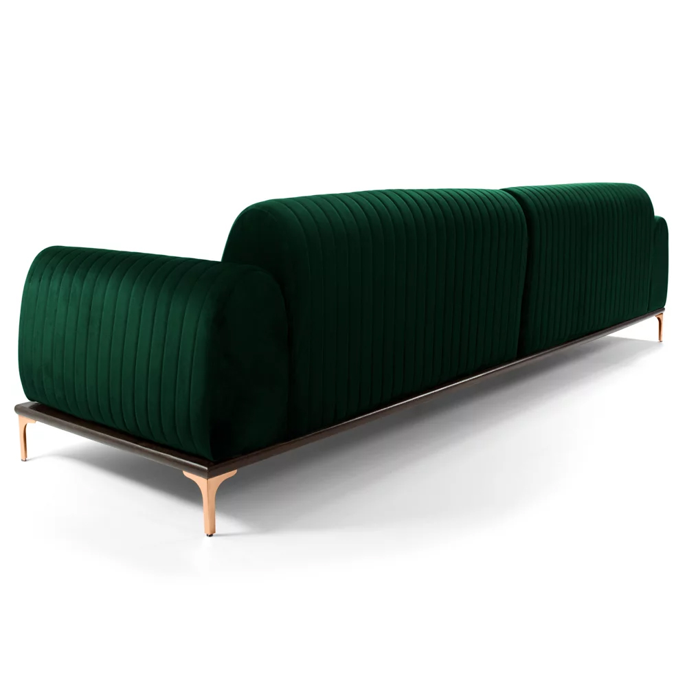 Sofá 255cm 4 Lugares com Chaise Direito Pés Gold Molino C-303 Veludo Verde Musgo - Domi