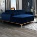 Sofá 255cm 4 Lugares com Chaise Esquerdo Pés Gold Molino B-304 Veludo Azul Marinho - Domi
