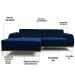 Sofá 255cm 4 Lugares com Chaise Esquerdo Pés Gold Molino B-304 Veludo Azul Marinho - Domi