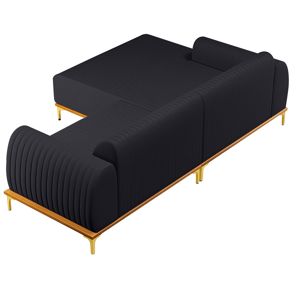 Sofá 255cm 4 Lugares com Chaise Esquerdo Pés Gold Molino D-465 Linho Chumbo - Domi