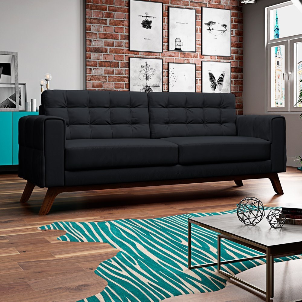 Sofá 260 cm 4 Lugares Sandero B-300 Veludo Preto - Domi