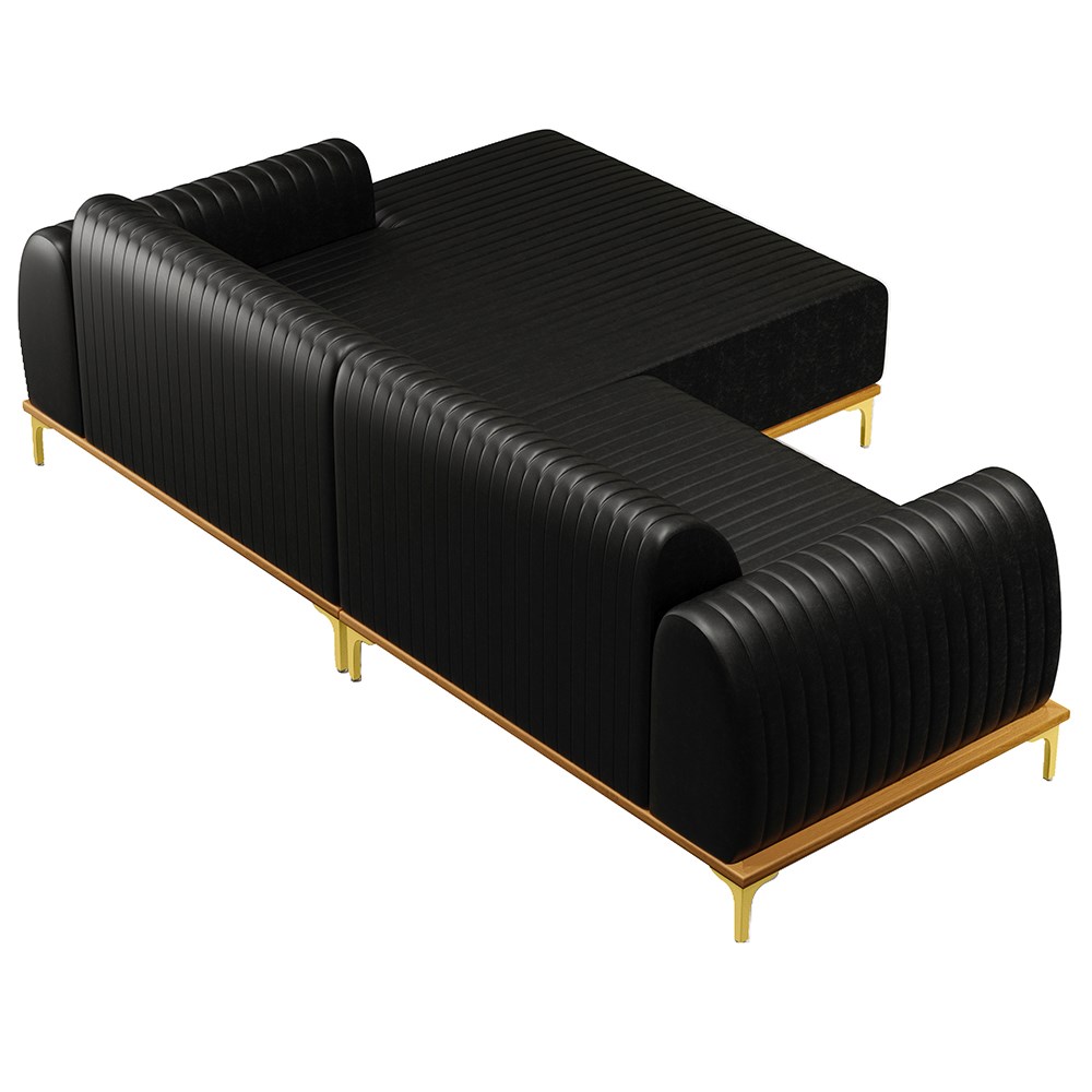 Sofá 265cm 4 Lugares com Chaise Direito Pés Gold Molino B-159 Corano Preto - Domi