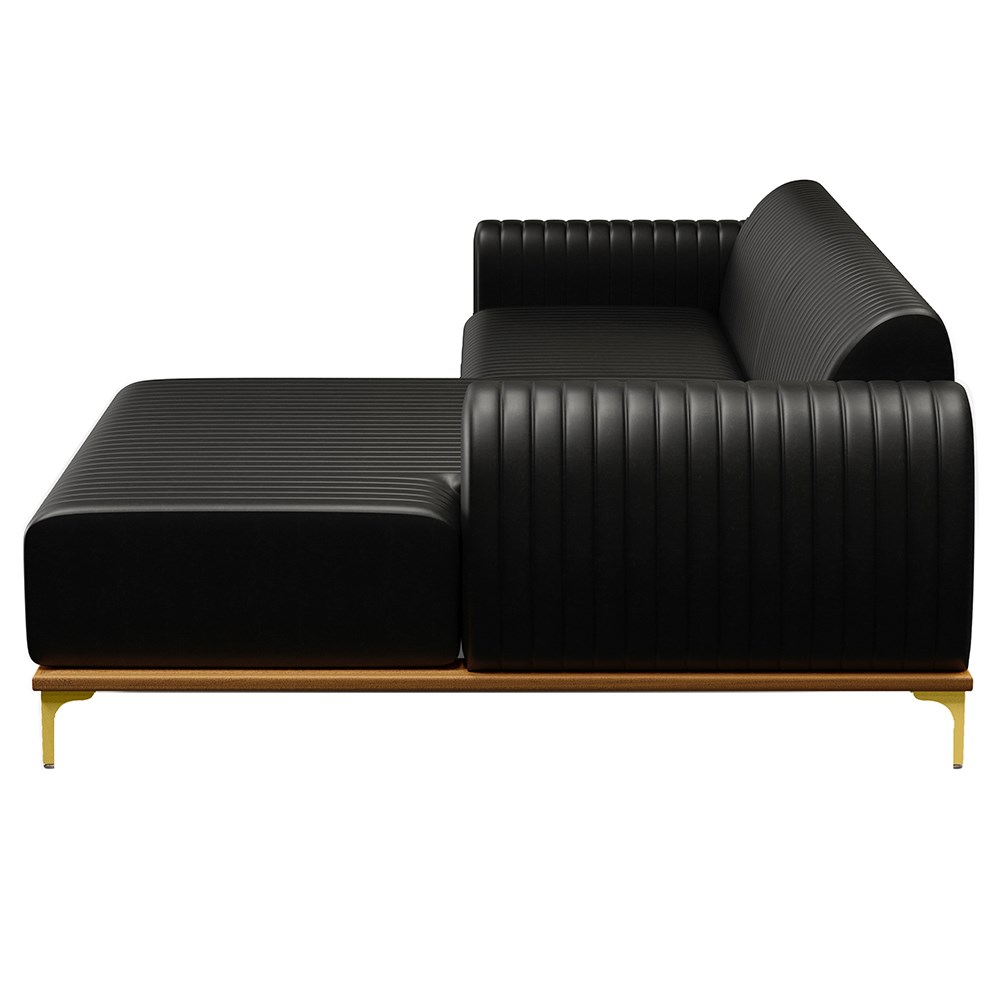 Sofá 265cm 4 Lugares com Chaise Direito Pés Gold Molino B-159 Corano Preto - Domi