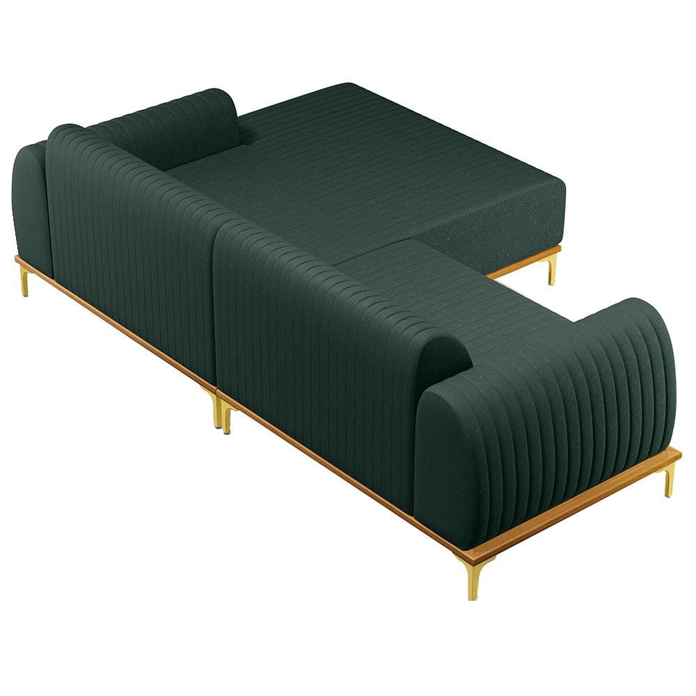 Sofá 265cm 4 Lugares com Chaise Direito Pés Gold Molino C-117 Linho Verde - Domi