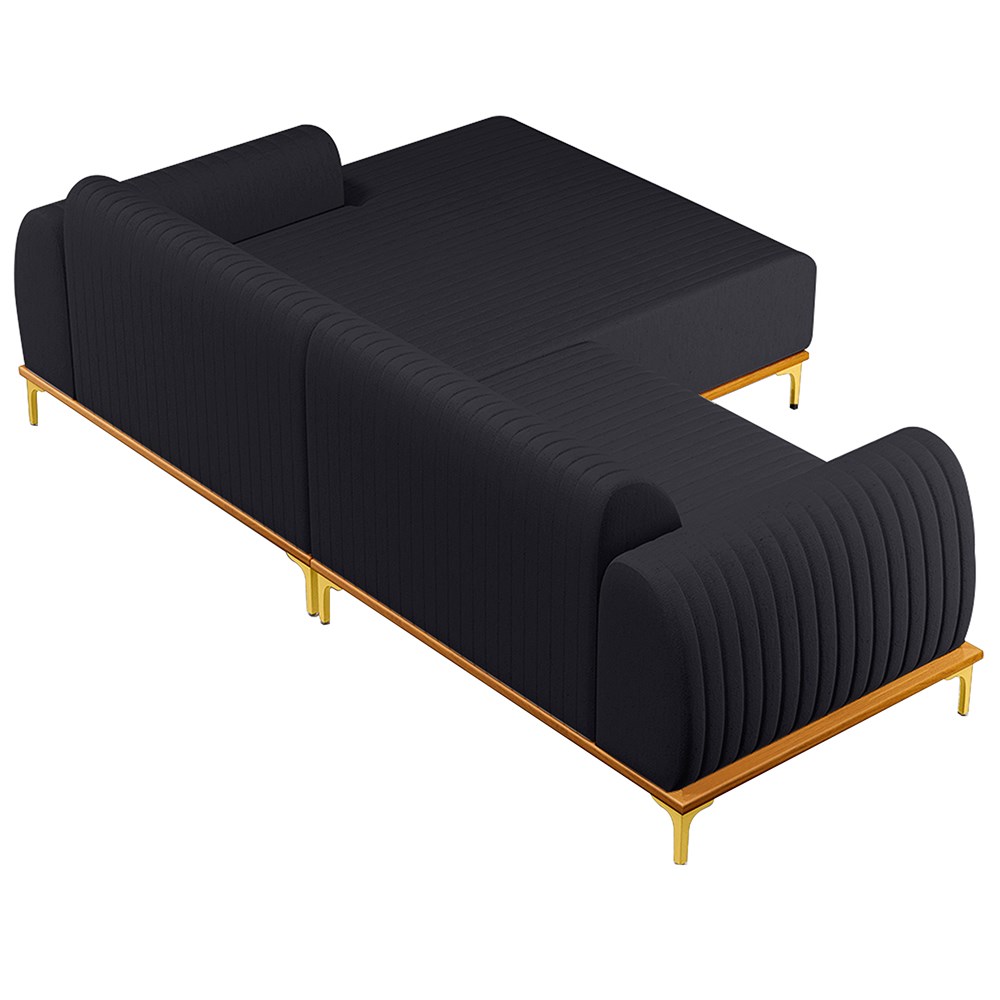 Sofá 265cm 4 Lugares com Chaise Direito Pés Gold Molino D-465 Linho Chumbo - Domi