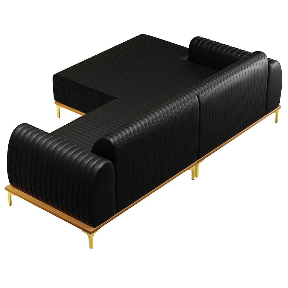 Sofá 265cm 4 Lugares com Chaise Esquerdo Pés Gold Molino B-159 Corano Preto - Domi