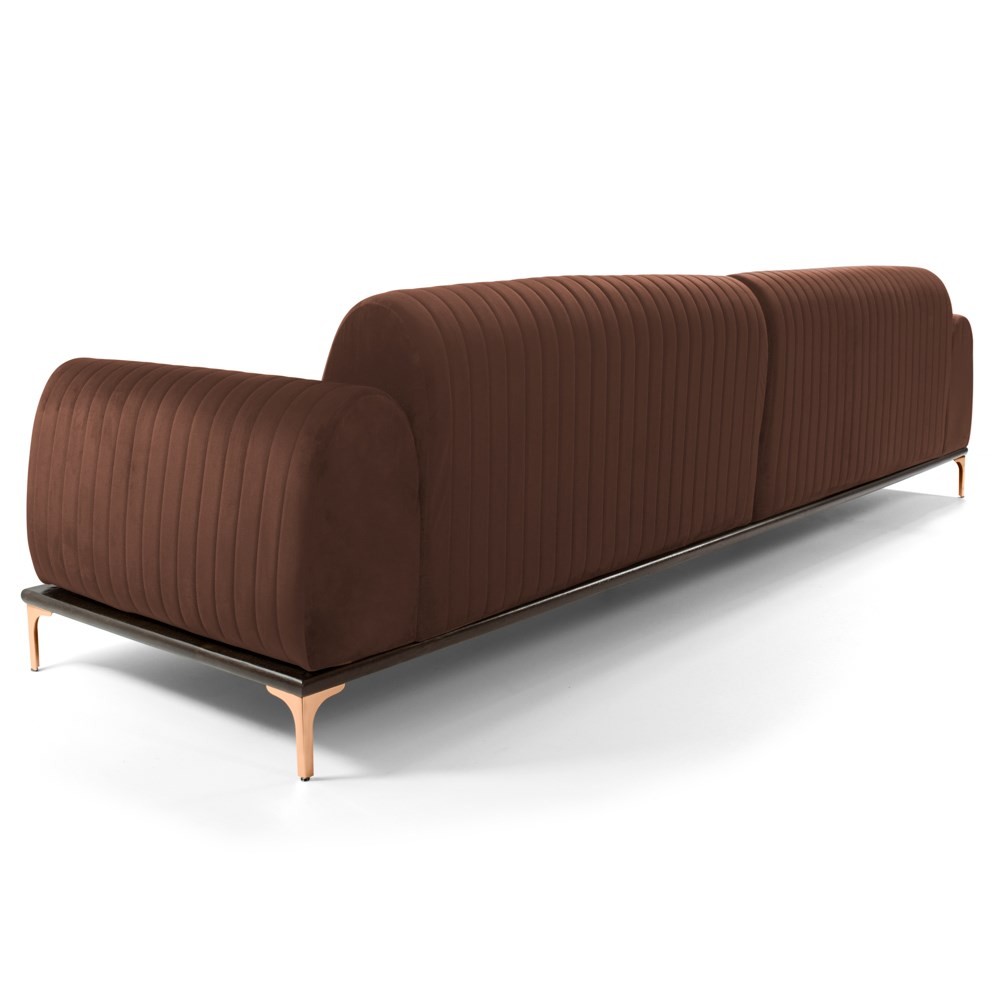 Sofá 265cm 4 Lugares com Chaise Esquerdo Pés Gold Molino B-276 Veludo Terra - Domi