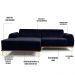 Sofá 265cm 4 Lugares com Chaise Esquerdo Pés Gold Molino B-287 Veludo Marinho - Domi