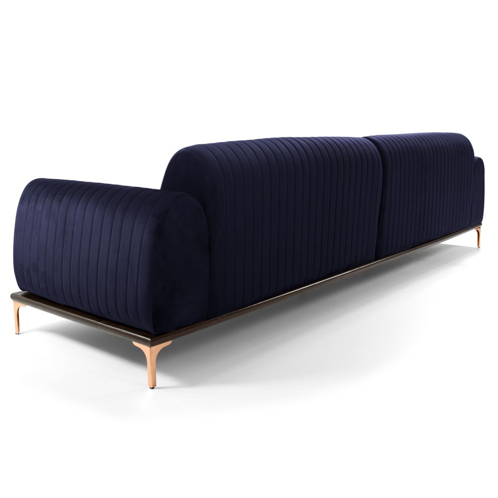 Sofá 265cm 4 Lugares com Chaise Esquerdo Pés Gold Molino B-287 Veludo Marinho - Domi