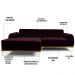Sofá 265cm 4 Lugares com Chaise Esquerdo Pés Gold Molino B-292 Veludo Uva - Domi