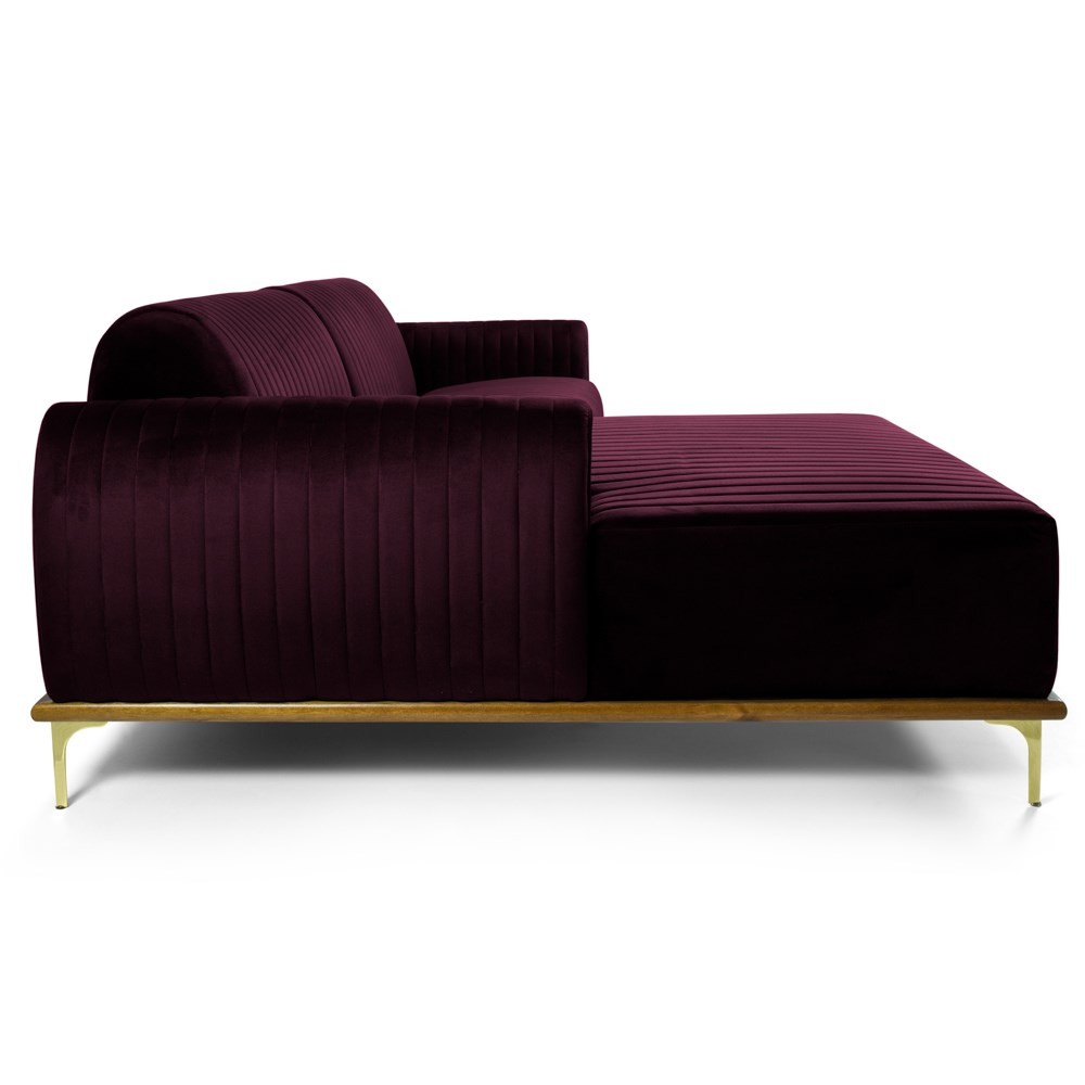 Sofá 265cm 4 Lugares com Chaise Esquerdo Pés Gold Molino B-292 Veludo Uva - Domi