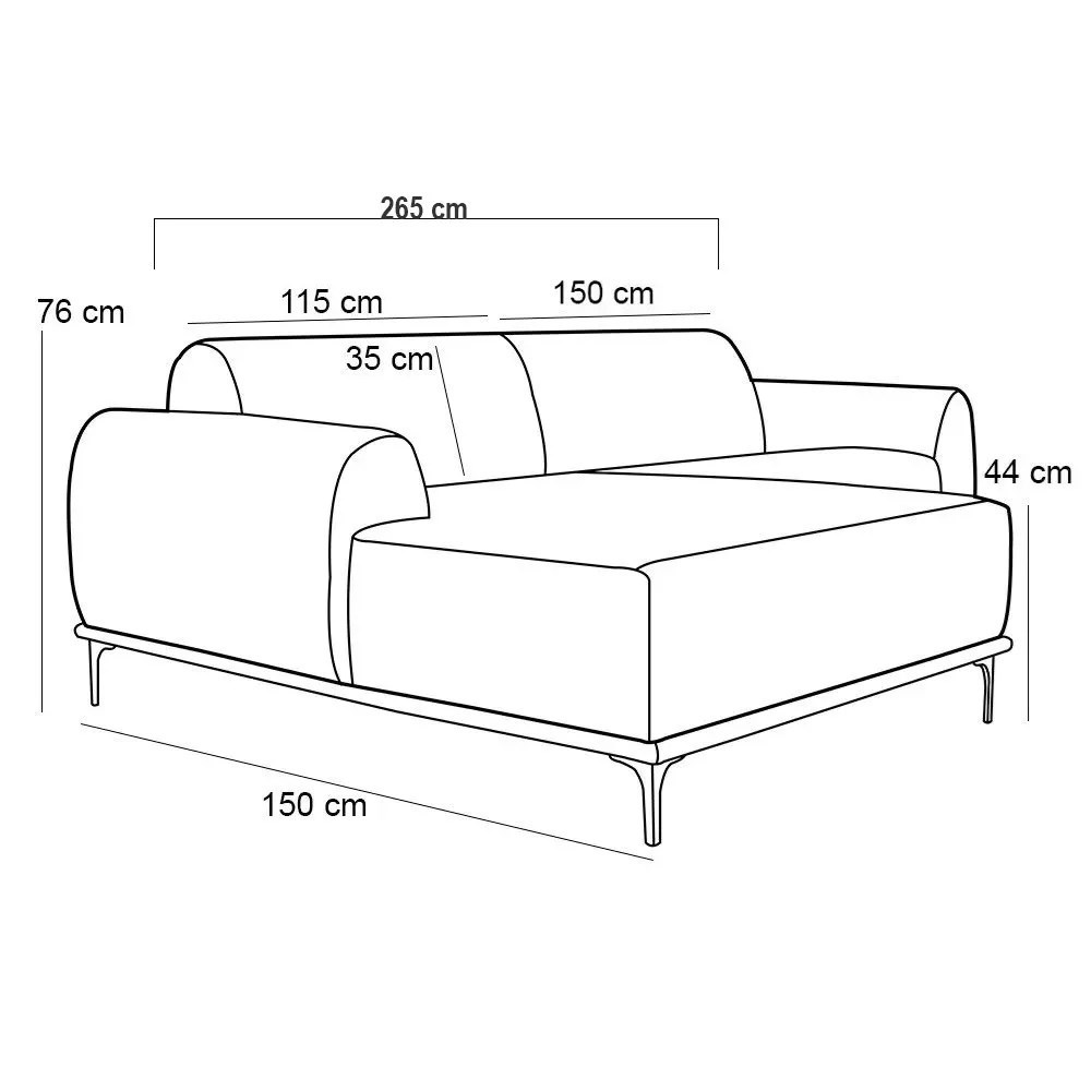Sofá 265cm 4 Lugares com Chaise Esquerdo Pés Gold Molino C-107 Linho Bege - Domi