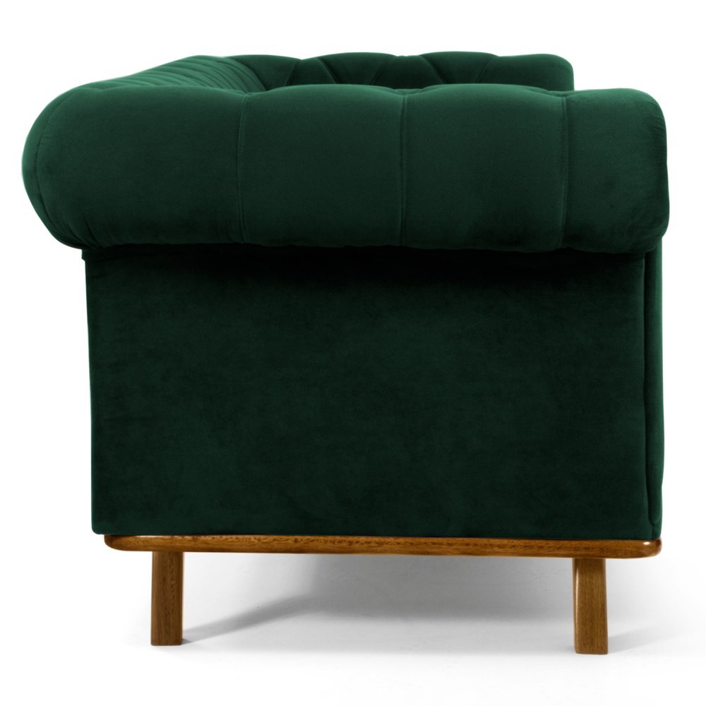 Sofá 280cm 4 Lugares Base Madeira Império B-303 Veludo Verde Musgo - Domi