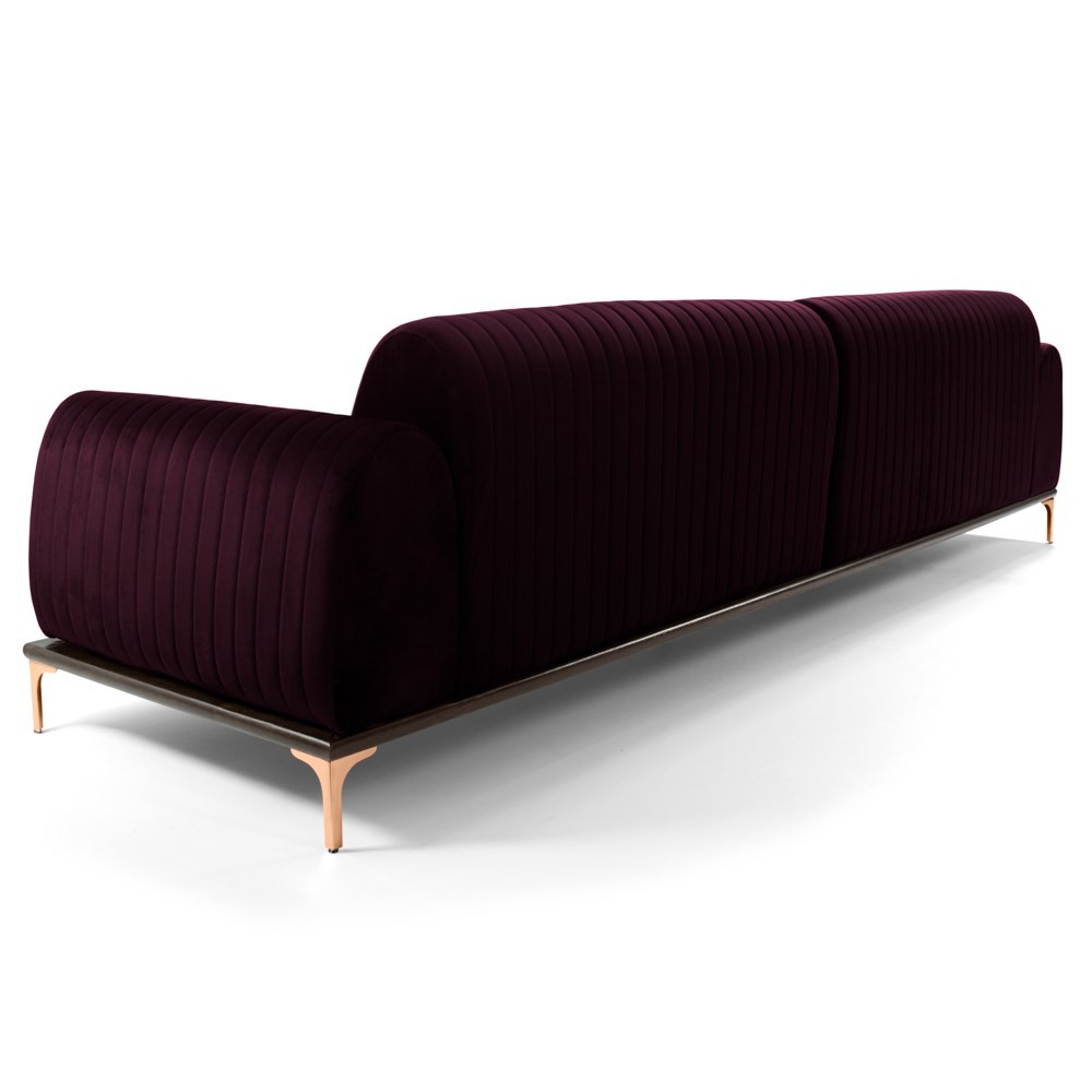 Sofá 320cm 5 Lugares com Chaise Esquerdo Pés Gold Molino B-292 Veludo Uva - Domi